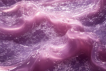Obraz premium The background is purple in tone. The liquid with shades of purple and silver flows gracefully as if swimming in beautiful flowing lines. 