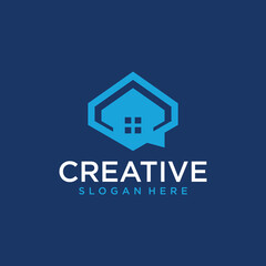 House logo design in line dot art style building technology logo modern buiding logo