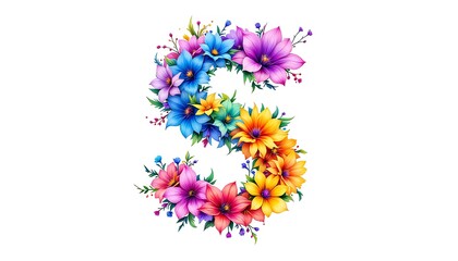 Vibrant Rainbow Floral Letter S Design Colorful Flowers White Background
