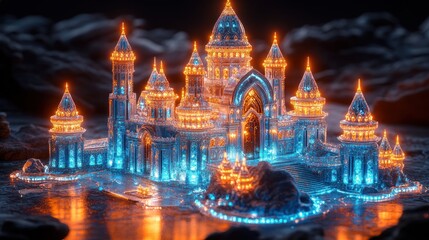 Fototapeta premium Glowing Crystal Castle on Island.