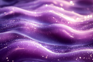 Obraz premium The background is purple in tone. The liquid with shades of purple and silver flows gracefully as if swimming in beautiful flowing lines. 