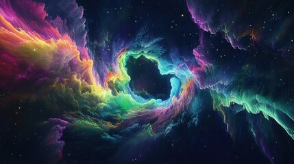 Obraz premium Vibrant Cosmic Swirl of Colorful Nebula in Deep Space Scene