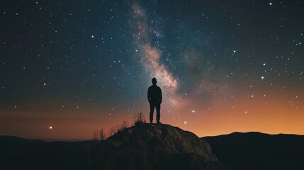 Silhouette of a man gazing at the Milky Way.