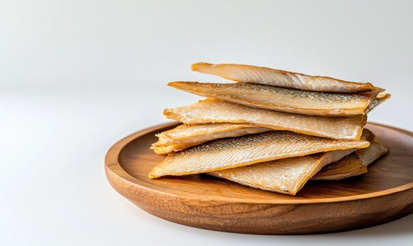 Dried cod known as torsk sits on a wooden plate highlighting its texture and color in Norwegian cuisine