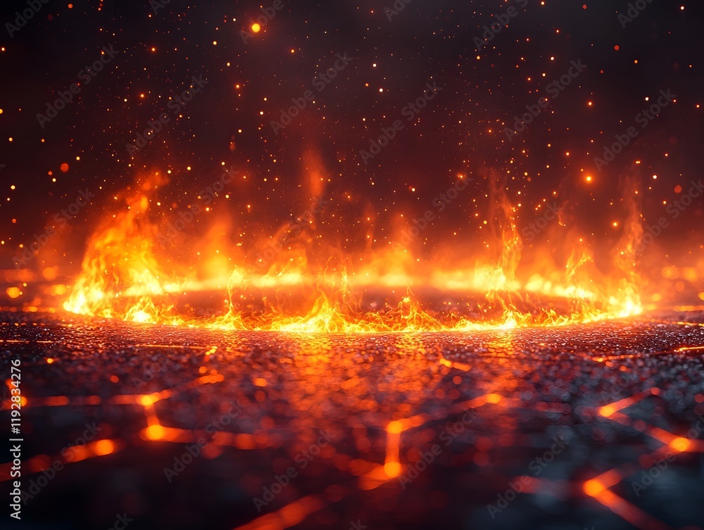 Poster futuristic flame manipulation design with glowing controlled flames in high tech environment