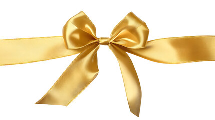 Fototapeta premium Diagonal corner gold gift bow ribbon isolated transparent background photo PNG file