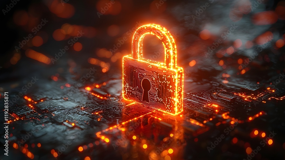 Aufkleber glowing digital padlock icon with circuit board pattern futuristic security concept