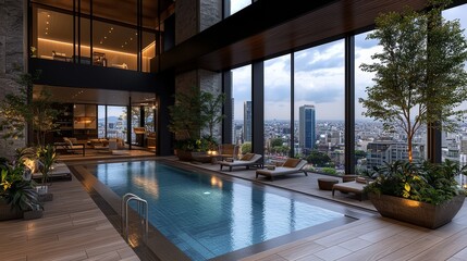 Fototapeta premium Stunning City View Pool Experience