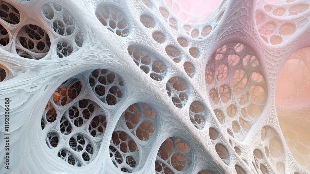 Poster vibrant abstract visualization of cell structures floating in space with intricate details and soft 