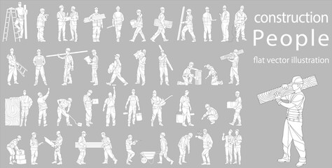 Flat vector illustration collection construction site workers