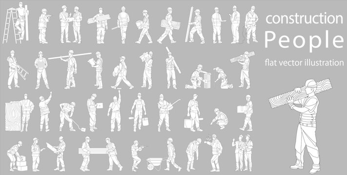 Flat vector illustration collection construction site workers