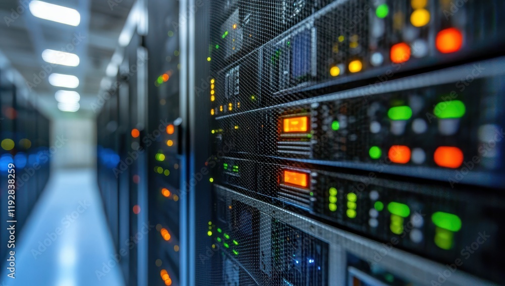 Aufkleber a close-up view of data center server racks with colorful led indicators showcasing modern technolog