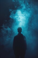 Man silhouette in smoke dark and mysterious concept for moody or abstract themes