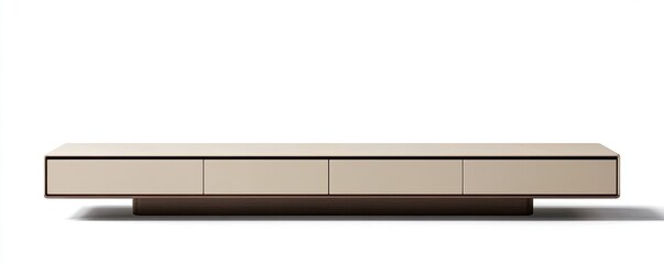 A minimal cream-colored living room wall cabinet for a TV, with a simple and elegant design. 