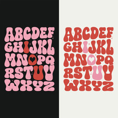 ABCD I Love You Alphabet Valentine T Shirt Design Groovy Style Lettering