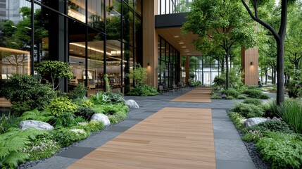 Obraz premium Lush Walkway Surrounded by Greenery
