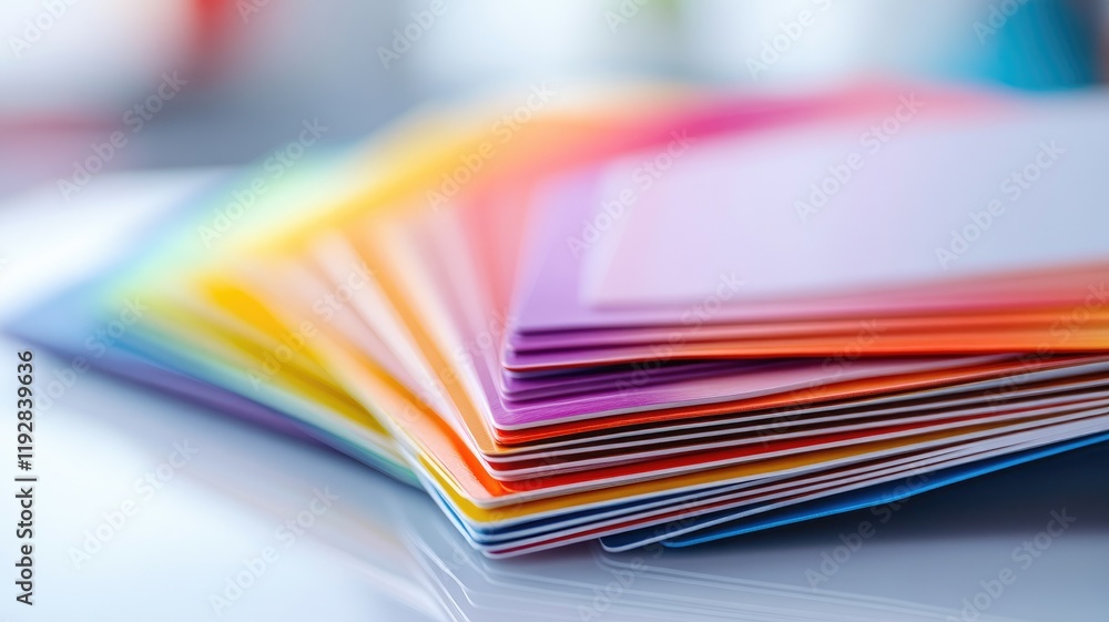Poster stack of colorful paper sheets arranged in fan shape