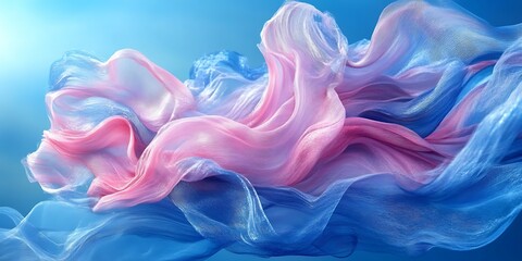 Obraz premium Flowing pink blue fabric, abstract art, studio shot, light background