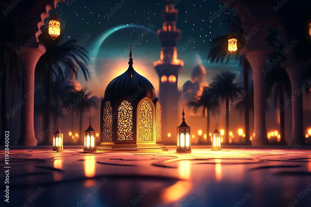 Poster ramadan background 3d rendering. generative ai