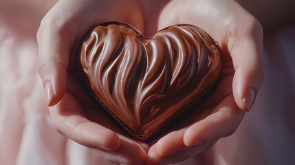 chocolate heart being held gently