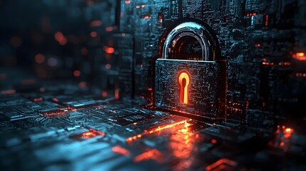 Futuristic Padlock Icon with Holographic Numeric Display Symbolizing Smart Security Systems