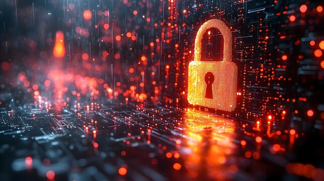 Futuristic Padlock Icon with Holographic Numeric Display for Smart Security Concept