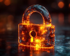 Transparent Padlock Icon with Glowing Core Symbolizing Digital Security and Transparency
