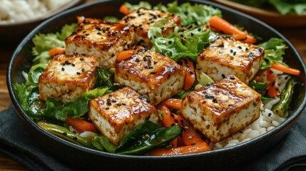 Pan-Asian Tofu Stir-fry with Rice and Sesame Seeds, a Delicious and Healthy Vegetarian Meal
