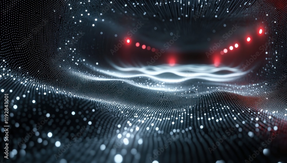 Poster abstract digital landscape with glowing particles and waves creating a futuristic atmosphere ideal f