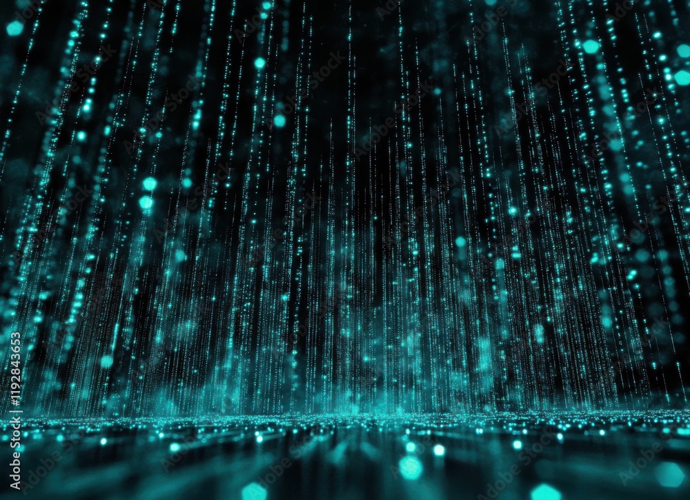 Aufkleber abstract digital rain with glowing particles in a futuristic setting, ideal for technology or scienc