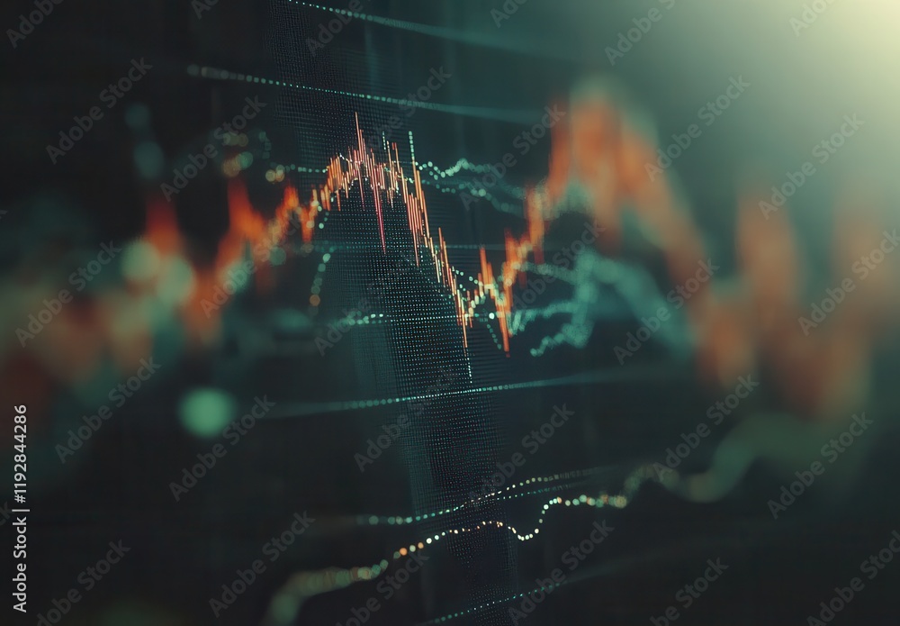 Poster abstract financial stock market chart with colorful lines and glowing elements showcasing trends and