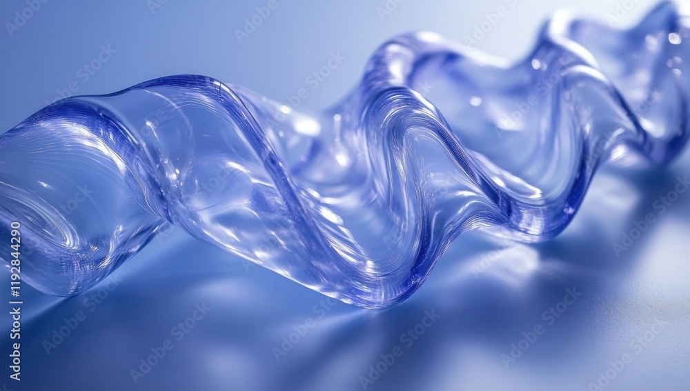 Poster abstract flowing blue glass ribbon with smooth waves on soft background capturing light reflection a