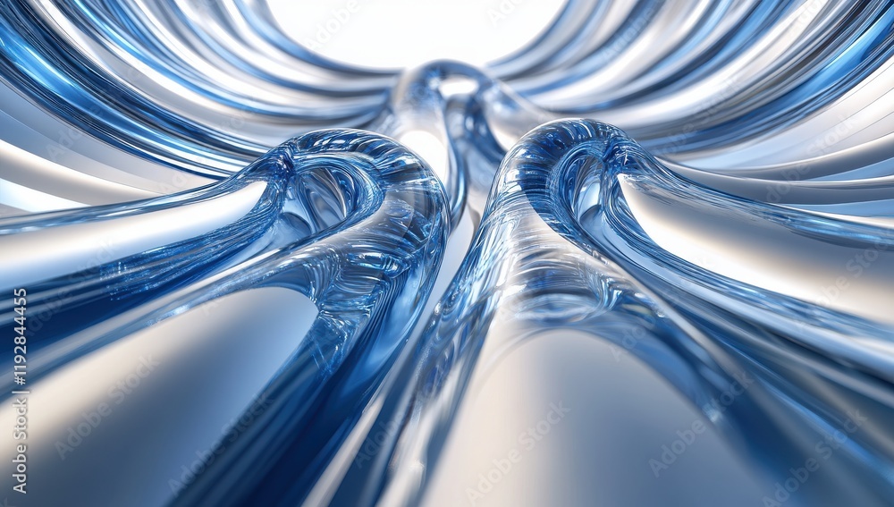 Poster Abstract Flowing Structures in Blue Glass with Curved Lines Reflecting Light and Creating a Serene Atmosphere for Modern Design and Art Concepts