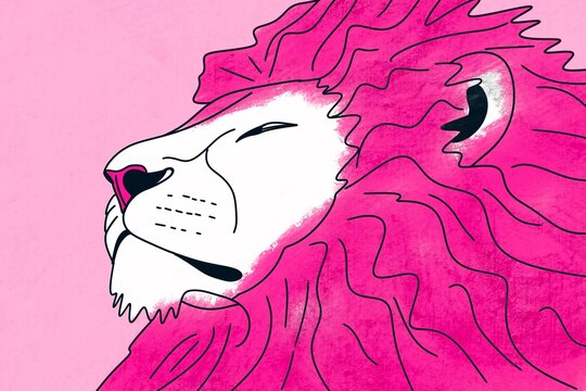 Vibrant pink lion illustration showcasing bold artistic flair