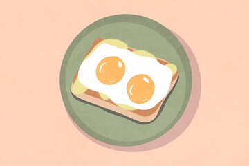 Minimalist illustration of a breakfast toast with fried eggs on plate