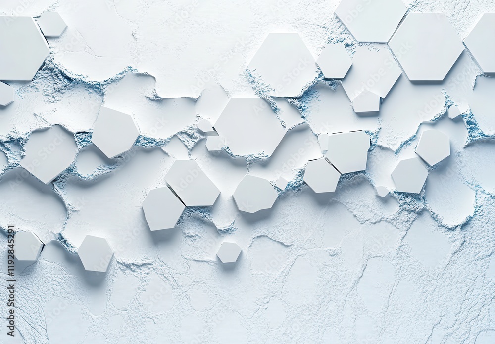 Poster abstract hexagonal shapes with cracked texture creating a modern and artistic wall design in shades 