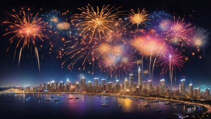 Fototapeta premium fireworks over the river