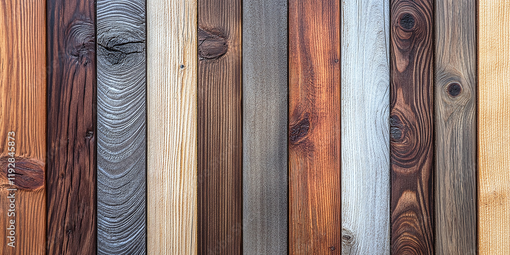 Poster assorted wooden planks with different textures and tones, showing a variety of grain patterns in a v