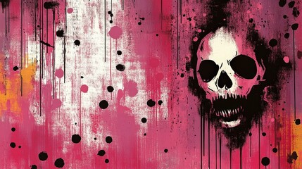 Bold Skull Design with Pink and Black Splashes for Edgy Aesthetic