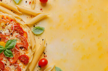 Italian Pasta and Pizza with Watercolor Art Background
