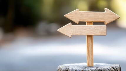 Wooden signpost with two arrows pointing in opposite directions outdoors