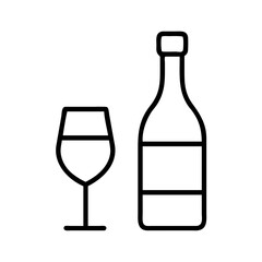 wine bottle and glass icon, wine bottle and glass line art - simple line art of wine bottle and glass, perfect for wine bottle and glass logos and icons and themed design