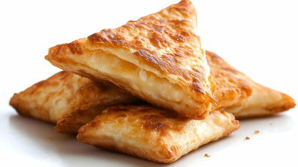 Golden-brown cheese pastries, stacked on white background, ideal for food blogs, recipe websites, or restaurant menus