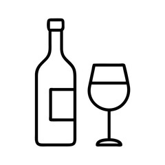 wine bottle and glass icon, wine bottle and glass line art - simple line art of wine bottle and glass, perfect for wine bottle and glass logos and icons and themed design