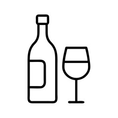 wine bottle and glass icon, wine bottle and glass line art - simple line art of wine bottle and glass, perfect for wine bottle and glass logos and icons and themed design