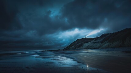 Dramatic seascape with stormy sky, long exposure