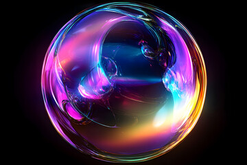 bubble on black background, Crystal glass ball sphere on dark background.