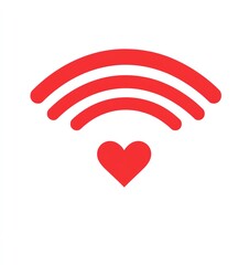 A simple red icon of the standard Wi-Fi symbol with a heart in place of the signal, on a white background, in a vector art style