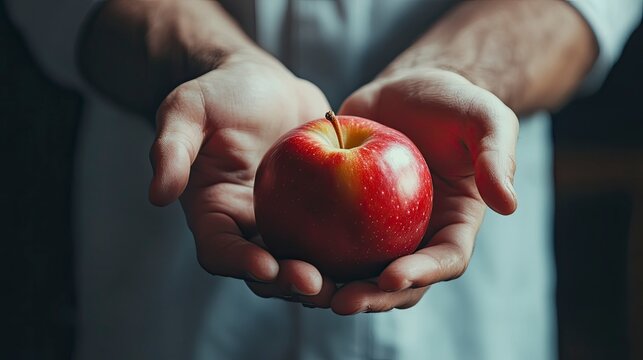 Doctor or nutritionist hold an apple. Good medical healthcare nutrition concept. An apple a day keeps the doctor away 