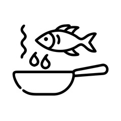 frying fish icon, frying fish line art - simple line art of frying fish, perfect for frying fish logos and icons and themed design
